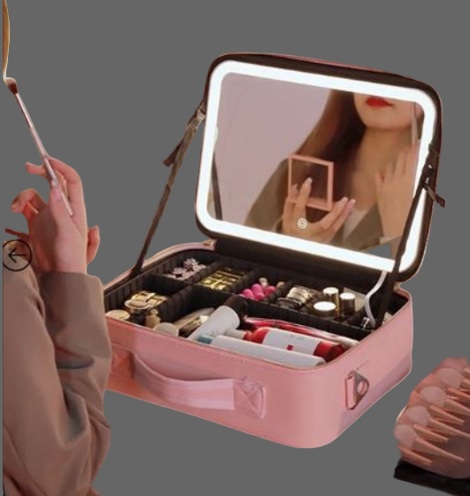 Organizador de maquillaje portátil con espejo LED