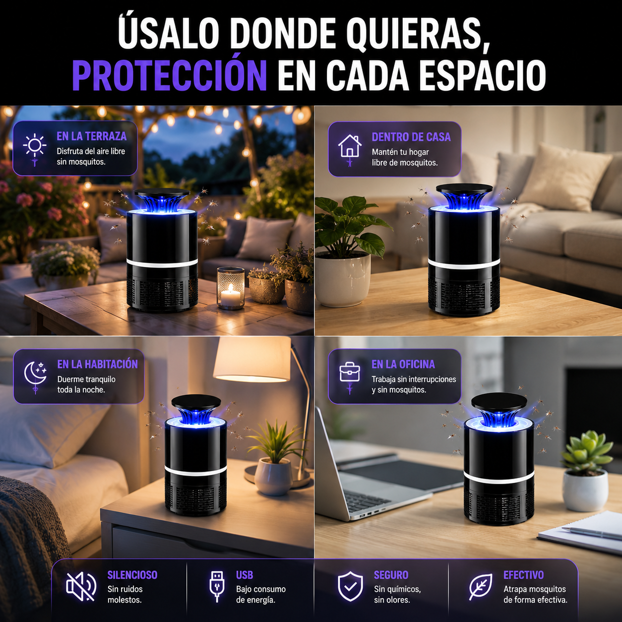 Lámpara antimosquitos por succión
